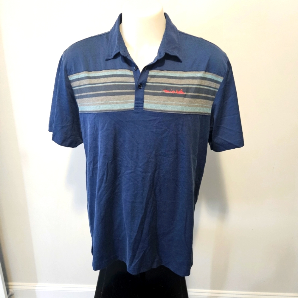 Travis Mathew Polo Shirt Mens XXL Blue Gray Golf Golfer Casual